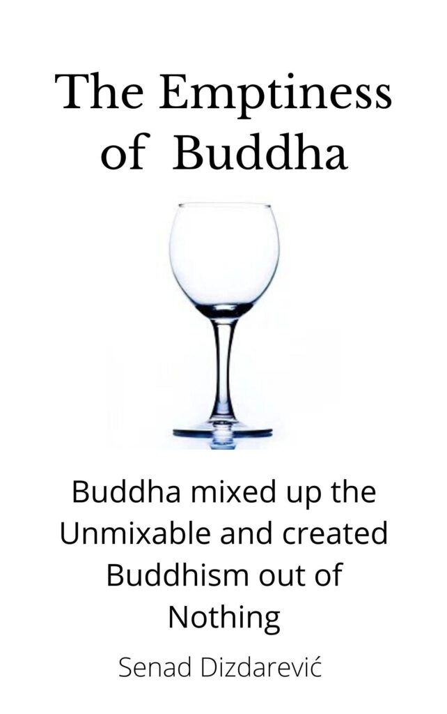 Book cover for Senad Dizdarevic's book Emptiness of Buddha with an empty glass in a white space.