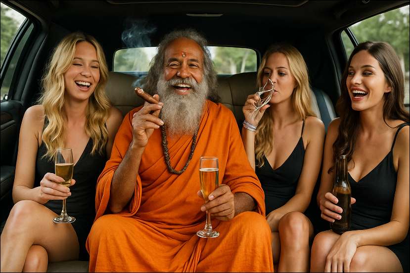 How to Buy Spiritual Awakening: A guru in a car with girls smoking, drinking and smiling. 