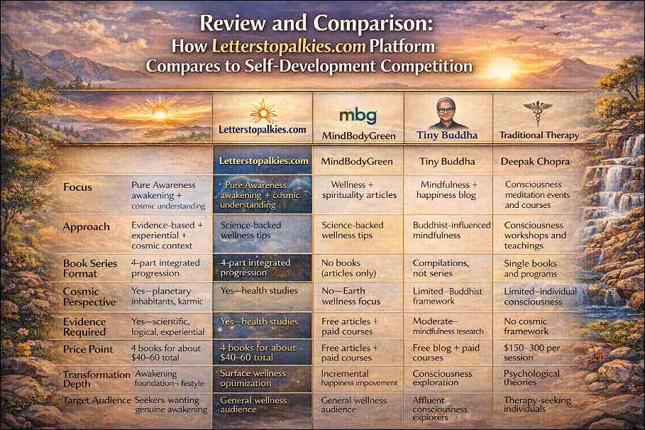 Personal development systems review and comparison infographic with letterstopalkies.com