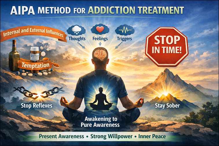 AIPA Method for Releasing Addiction: A man is meditating in light in nature. 