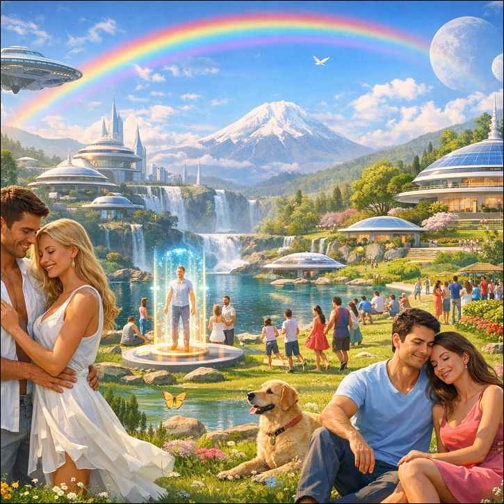 People living on the new planets in paradise, love couples in beautiful nature. 
