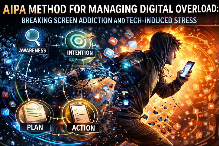 AIPA Method for Managing Digital Overload: A man running from media holding a phone in his hand. 